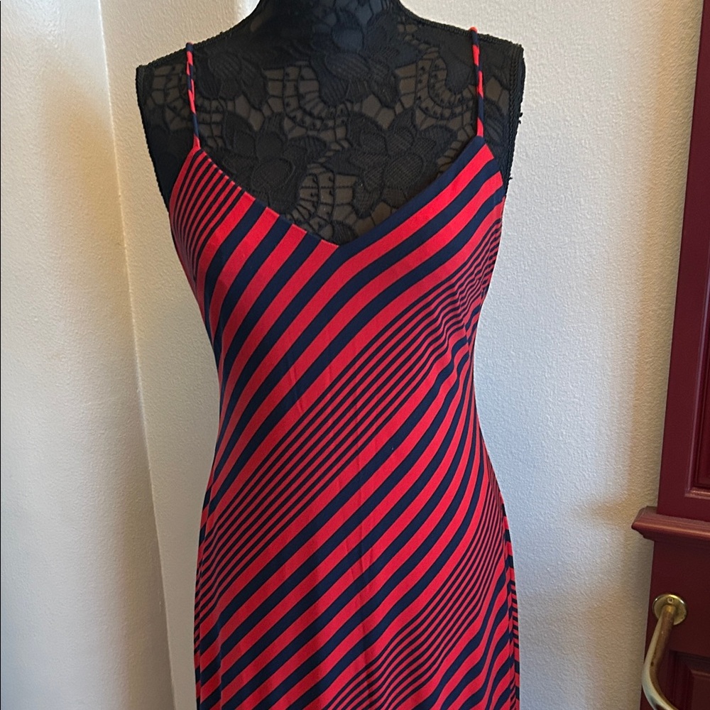 Ralph Lauren Red and Navy Striped Maxi Dress - Picture 10 of 10